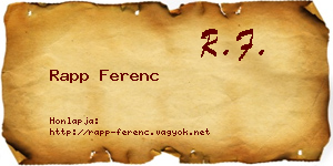 Rapp Ferenc névjegykártya